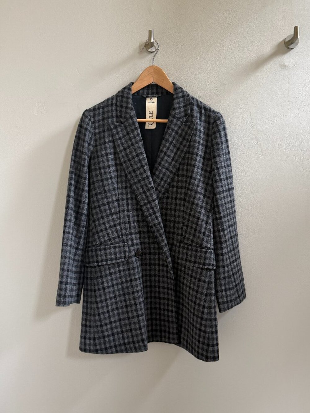 Icicle Wool Cashmere Plaid Double Breasted Long Blazer
